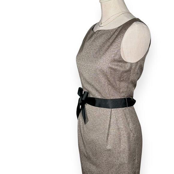 LK BENNETT UK Cerys Sheath Gold Dress Metallic Bow Tie Knee Length Cocktail Chic - Picture 5 of 11